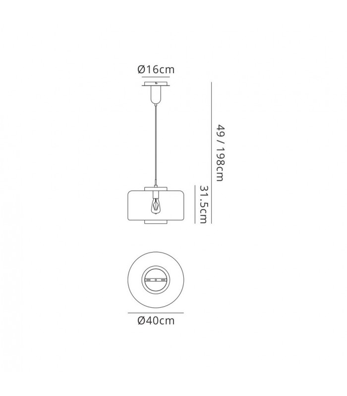 Ceiling Pendant 40cm Round, 1 x E27 (Max 40W), Matt Gold , Cognac Glass - 2
