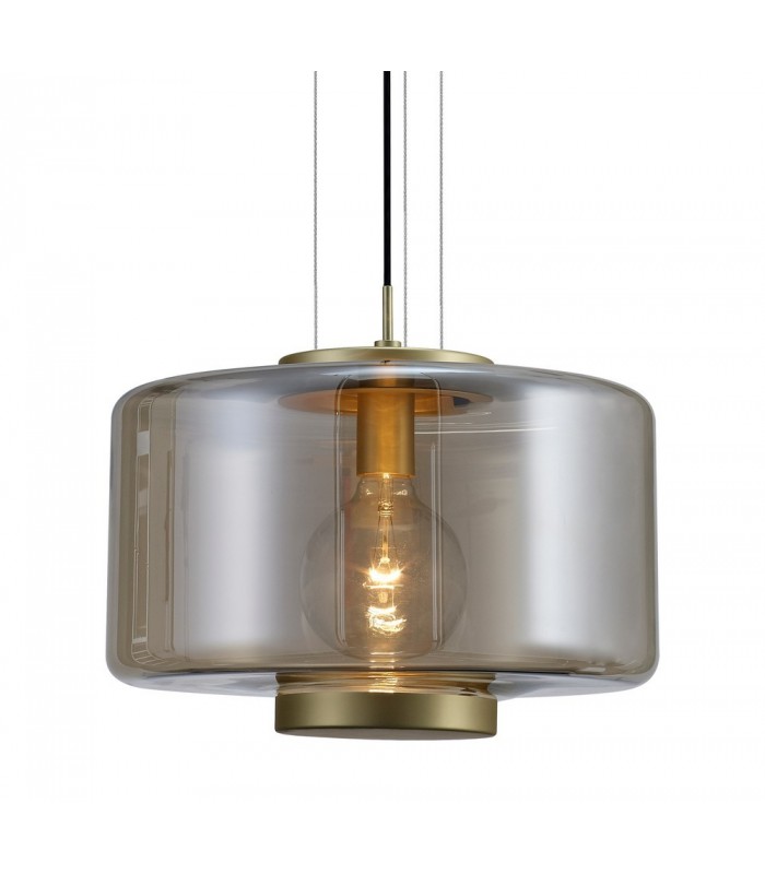 Ceiling Pendant 40cm Round, 1 x E27 (Max 40W), Matt Gold , Cognac Glass - 4