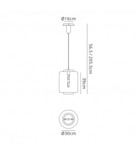 Ceiling Pendant 30cm Round, 1 x E27 (Max 40W), Chrome , Ash Grey Glass - 2