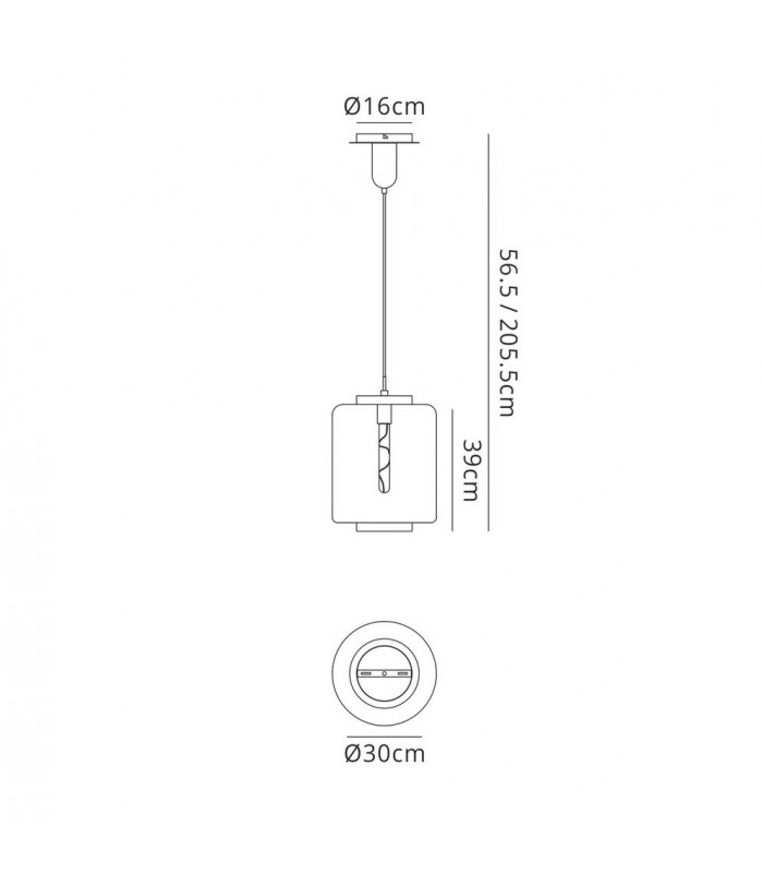 Ceiling Pendant 30cm Round, 1 x E27 (Max 40W), Chrome , Ash Grey Glass - 2