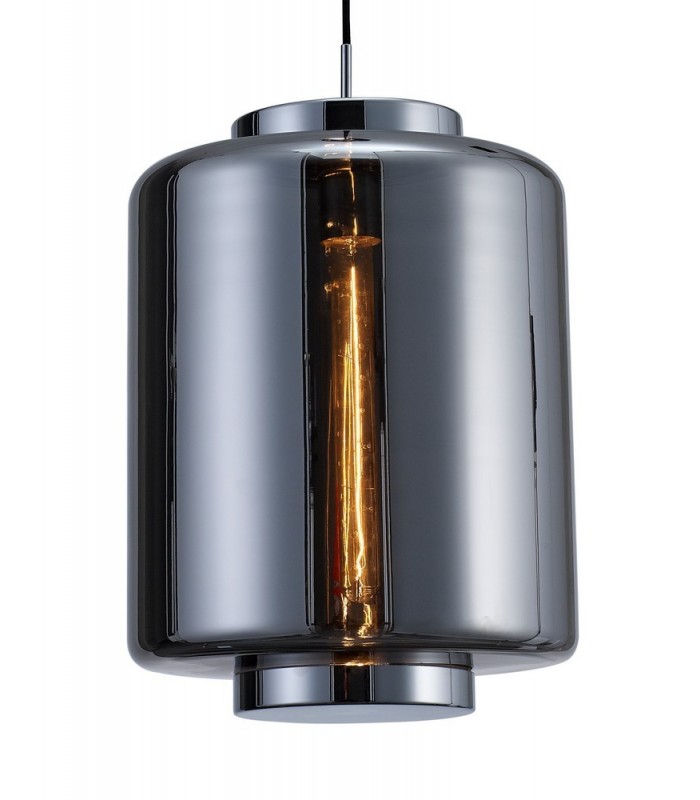 Ceiling Pendant 30cm Round, 1 x E27 (Max 40W), Chrome , Ash Grey Glass - 4