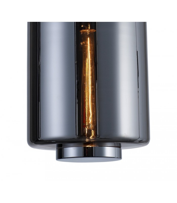 Ceiling Pendant 30cm Round, 1 x E27 (Max 40W), Chrome , Ash Grey Glass - 5