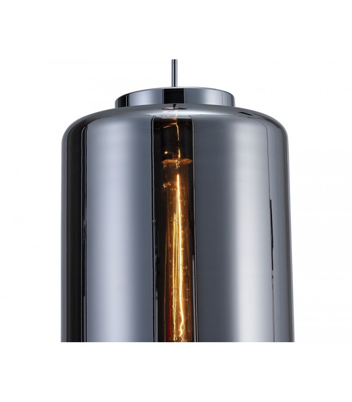 Ceiling Pendant 30cm Round, 1 x E27 (Max 40W), Chrome , Ash Grey Glass - 6