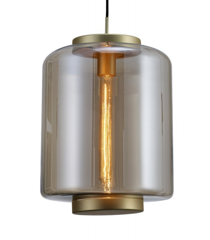 Ceiling Pendant 30cm Round, 1 x E27 (Max 40W), Matt Gold , Cognac Glass - 4