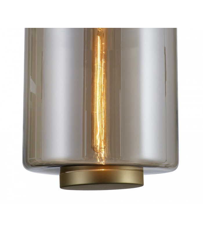 Ceiling Pendant 30cm Round, 1 x E27 (Max 40W), Matt Gold , Cognac Glass - 5