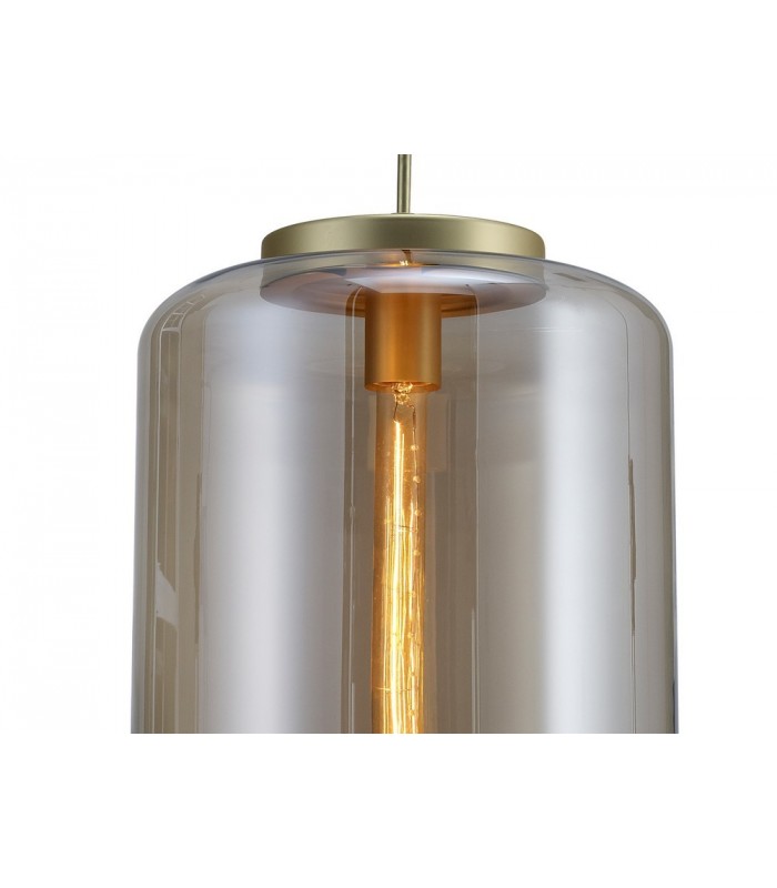 Ceiling Pendant 30cm Round, 1 x E27 (Max 40W), Matt Gold , Cognac Glass - 6