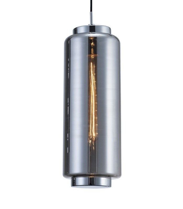 Ceiling Pendant 20cm Round, 1 x E27 (Max 40W), Chrome , Ash Grey Glass - 4
