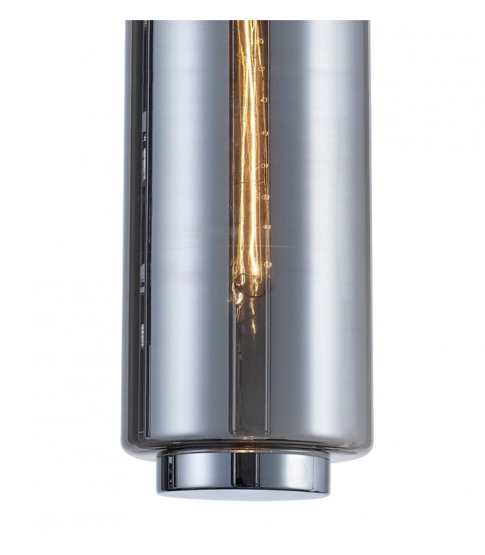 Ceiling Pendant 20cm Round, 1 x E27 (Max 40W), Chrome , Ash Grey Glass - 5