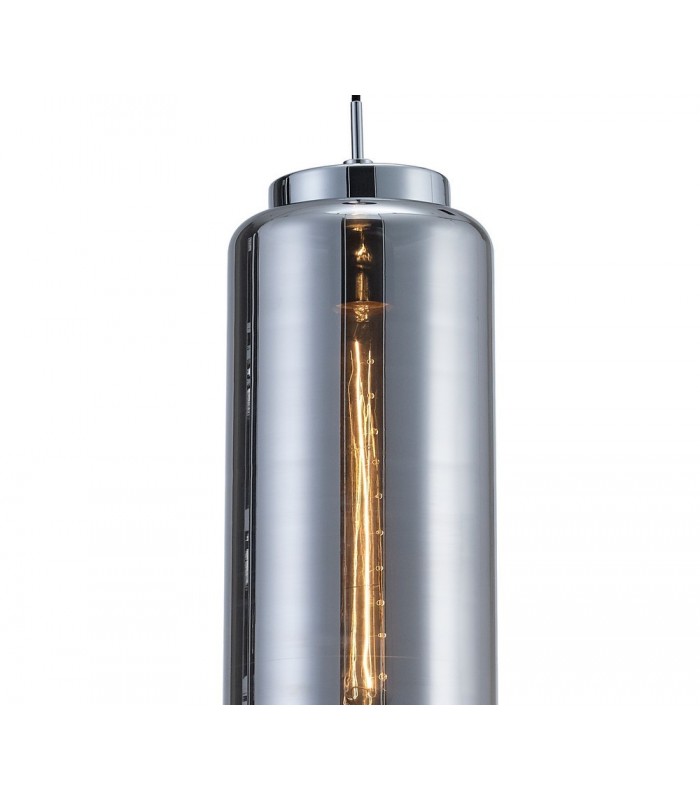 Ceiling Pendant 20cm Round, 1 x E27 (Max 40W), Chrome , Ash Grey Glass - 6
