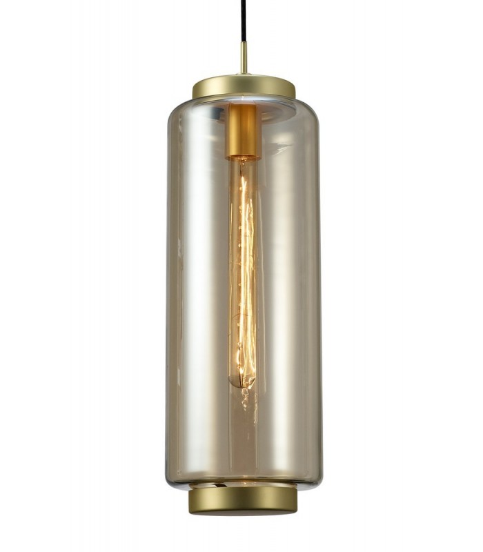 Ceiling Pendant 20cm Round, 1 x E27 (Max 40W), Matt Gold , Cognac Glass - 4