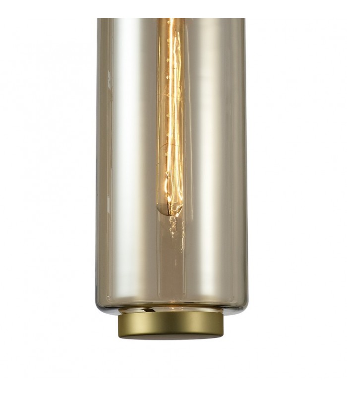 Ceiling Pendant 20cm Round, 1 x E27 (Max 40W), Matt Gold , Cognac Glass - 5