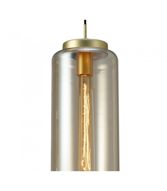 Ceiling Pendant 20cm Round, 1 x E27 (Max 40W), Matt Gold , Cognac Glass - 6