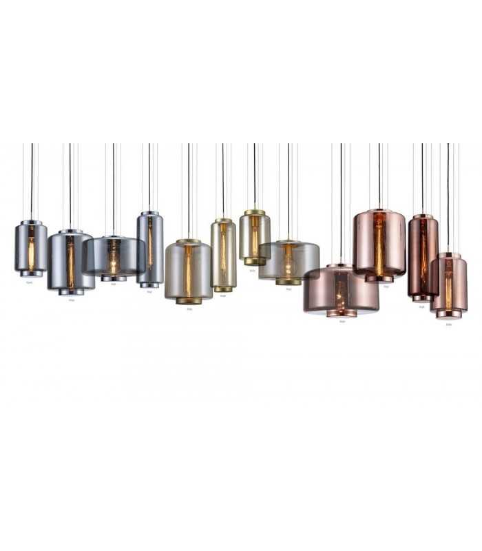 Ceiling Pendant 20cm Round, 1 x E27 (Max 40W), Chrome , Ash Grey Glass - 3