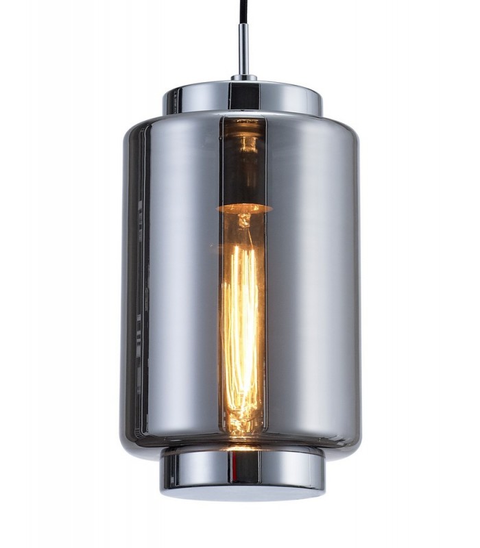 Ceiling Pendant 20cm Round, 1 x E27 (Max 40W), Chrome , Ash Grey Glass - 4