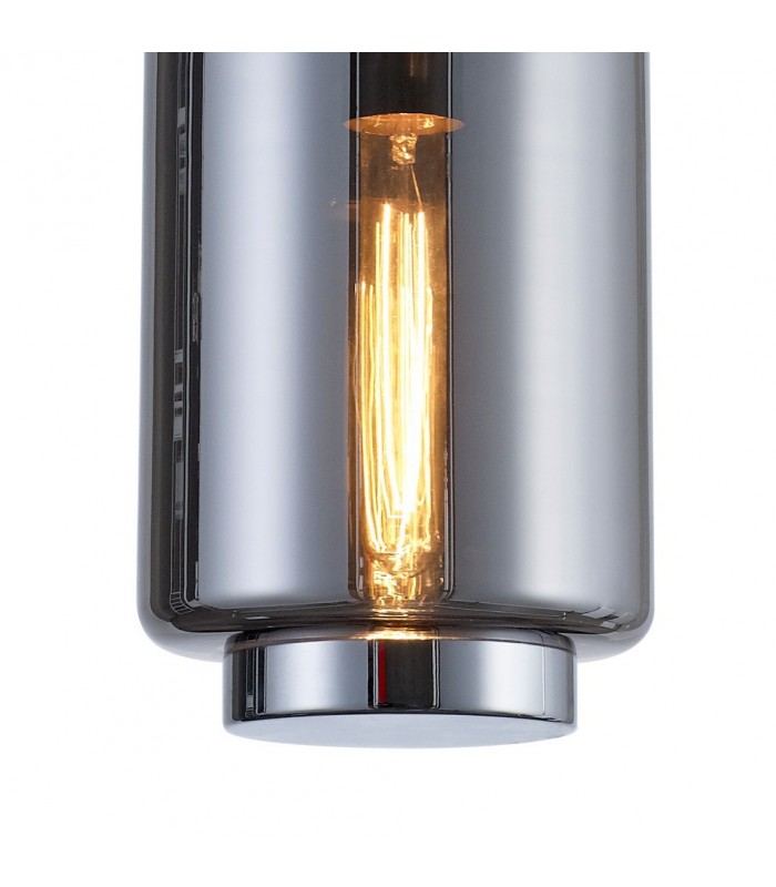Ceiling Pendant 20cm Round, 1 x E27 (Max 40W), Chrome , Ash Grey Glass - 5