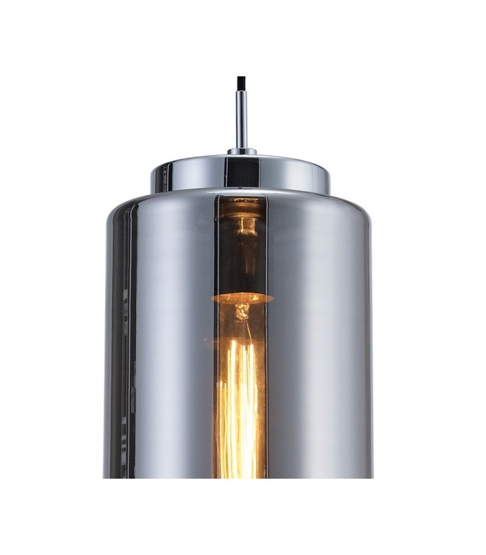 Ceiling Pendant 20cm Round, 1 x E27 (Max 40W), Chrome , Ash Grey Glass - 6