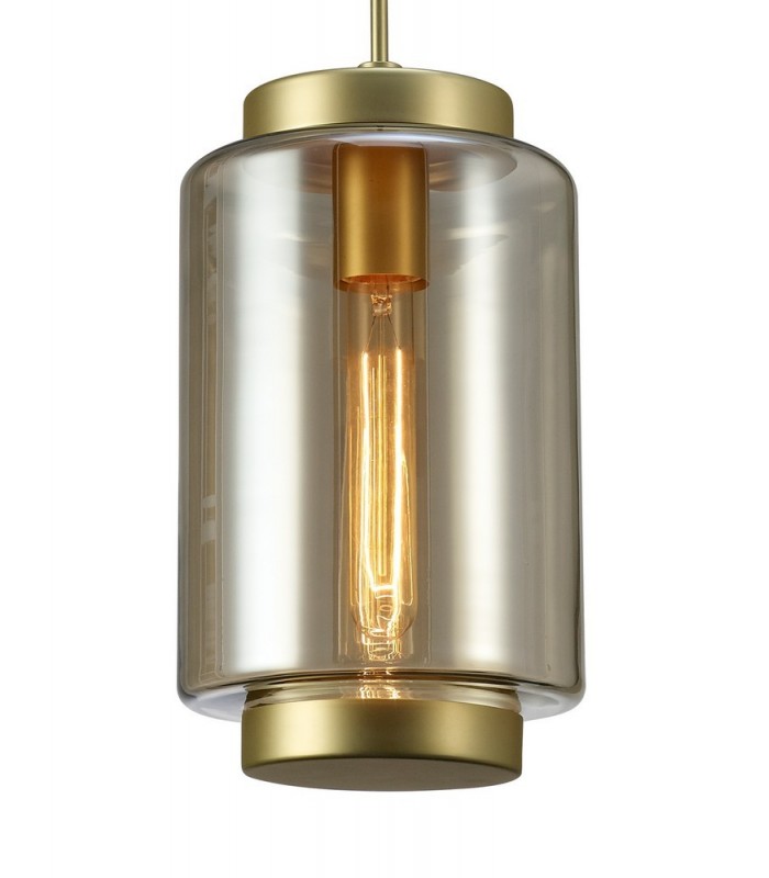 Ceiling Pendant 20cm Round, 1 x E27 (Max 40W), Matt Gold , Cognac Glass - 4