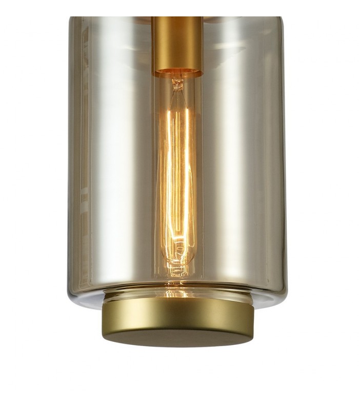 Ceiling Pendant 20cm Round, 1 x E27 (Max 40W), Matt Gold , Cognac Glass - 5