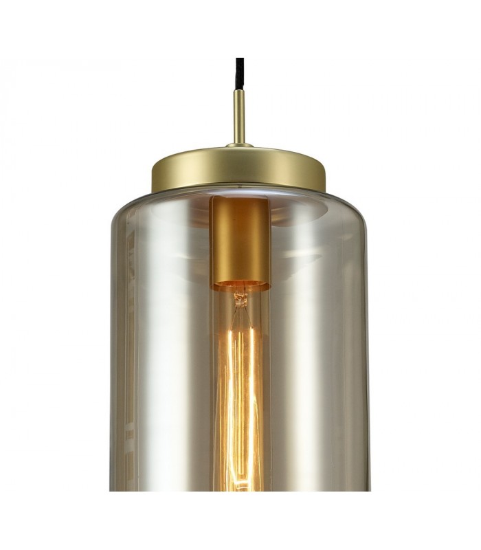 Ceiling Pendant 20cm Round, 1 x E27 (Max 40W), Matt Gold , Cognac Glass - 6