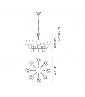 Ceiling Pendant 95cm Round, 8 x E14 (Max 40W), Silver Painting, Black Shades - 2
