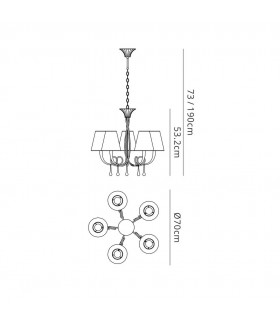 Ceiling Pendant 70cm Round, 5 x E14 (Max 40W), Silver Painting, Black Shades - 2