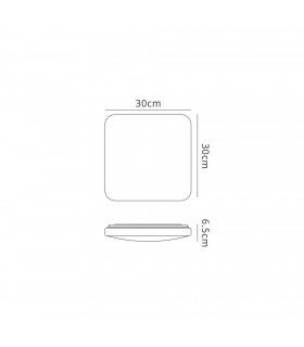 Flush Ceiling Light Square 30cm, 30W LED,3000K, 1800lm, White - 2