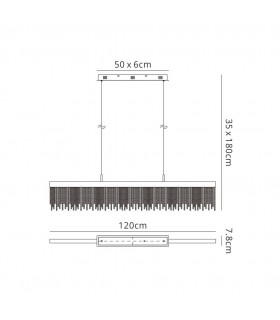 Linear Ceiling Pendant 33W LED, 3000K, 3300lm, Polished Chrome, Crystal Chain - 2
