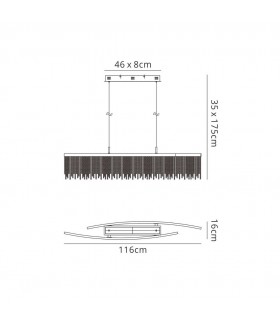 Linear Ceiling Pendant 42W LED, 3000K, 4200lm, Polished Chrome, Crystal Chain - 2