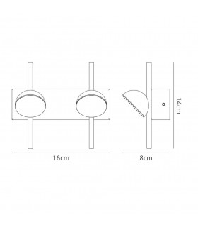 2 Light Wall Lamp, 6W LED, 3000K, 330lm, White - 2