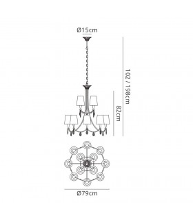 Ceiling Pendant 79cm Round, 8+4 x E14 (Max 20W), Silver Painting, White Shades - 2