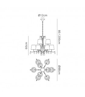 Ceiling Pendant 88cm Round, 6+3 x E14 (Max 20W), Polished Chrome, White Shades, Black Crystal Droplets - 2