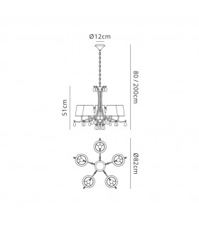 Ceiling Pendant 81.5cm Round, 5 x E14 (Max 20W), Polished Chrome, White Shades, Black Crystal Droplets - 2