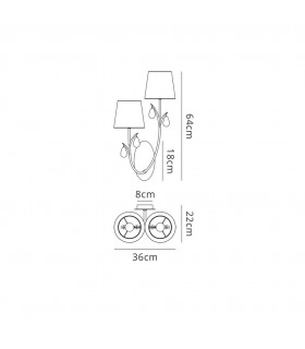 Wall Light, 2 x E14 (Max 20W), Polished Chrome, White Shades, Black Crystal Droplets - 2