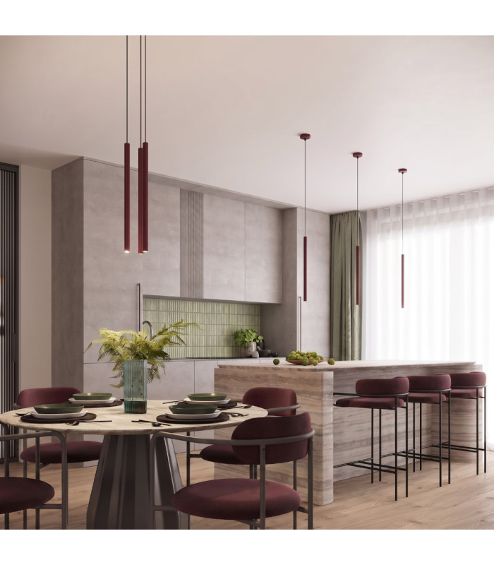 Arche Slim Pendant Ceiling Light Burgundy 1x G9-14