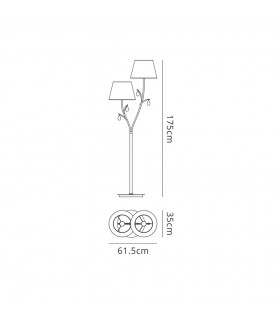 Floor Lamp 175cm, 2 x E14 (Max 20W), Polished Chrome, White Shades, Black Crystal Droplets - 2