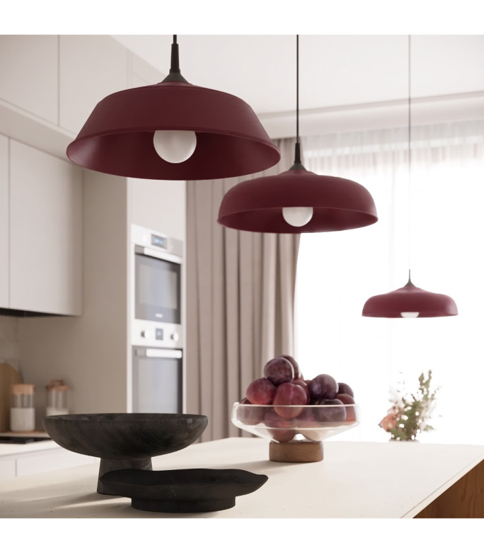 Gina Dome Pendant Ceiling Light Burgundy 1x E27-2