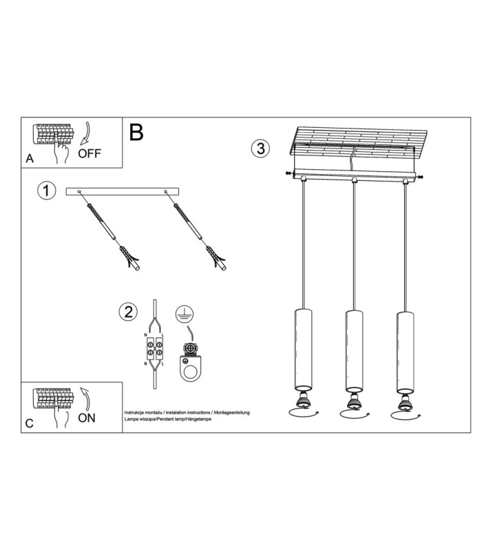 Lagos Bar Pendant Ceiling Light Taupe 3x GU10-9