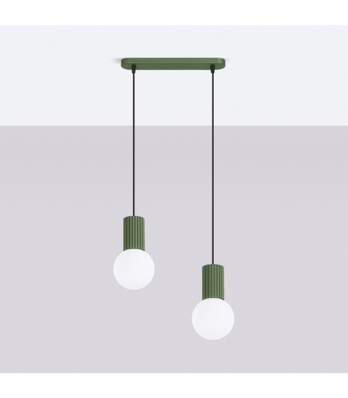Halo Bar Pendant Ceiling Light Olive Green 2x G9-3