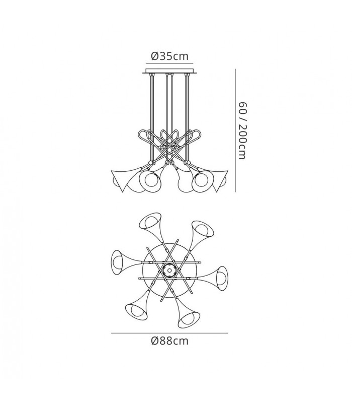 Ceiling Cluster Pendant, 88cm Round, 6 x E27 (Max 20W), Gold Painting - 2