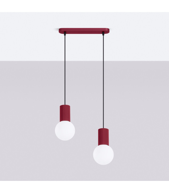 Halo Bar Pendant Ceiling Light Burgundy 2x G9-3