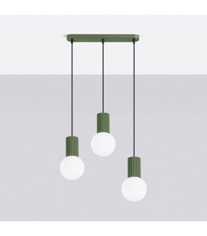 Halo Bar Pendant Ceiling Light Olive Green 3x G9-3