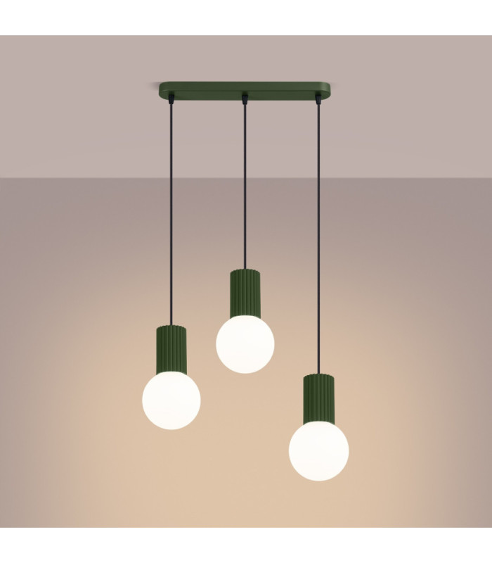 Halo Bar Pendant Ceiling Light Olive Green 3x G9-4