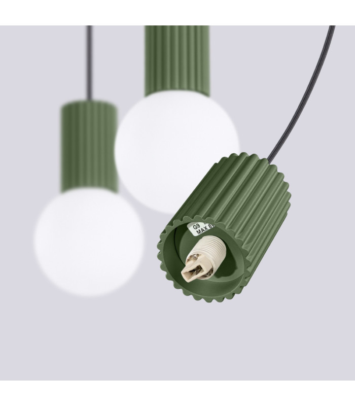 Halo Bar Pendant Ceiling Light Olive Green 3x G9-8