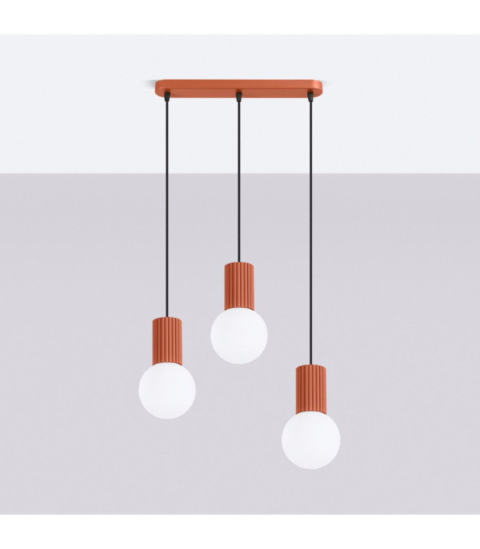 Halo Bar Pendant Ceiling Light Red Ochre 3x G9-3