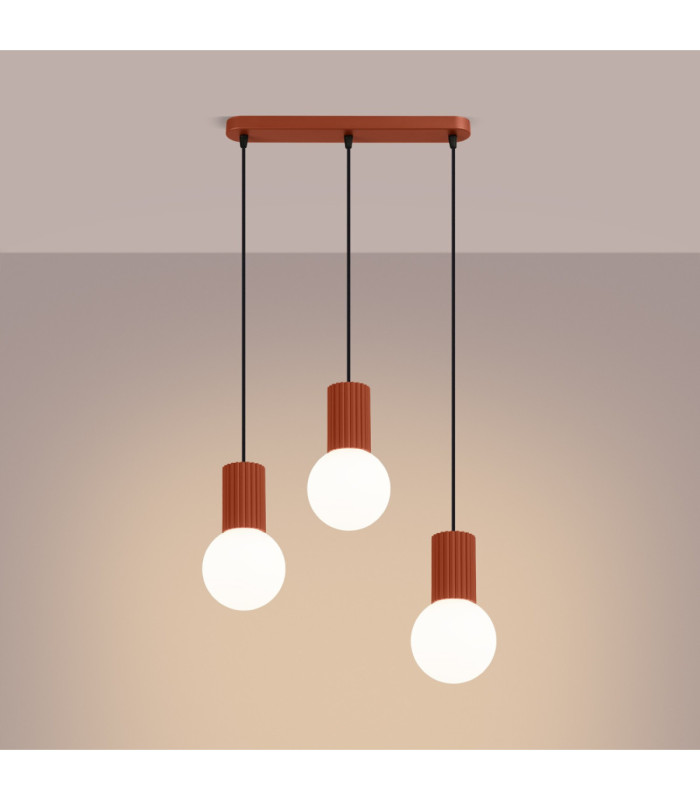 Halo Bar Pendant Ceiling Light Red Ochre 3x G9-4