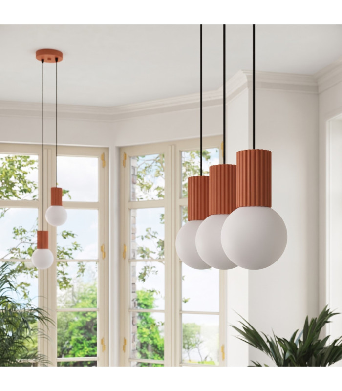 Halo Bar Pendant Ceiling Light Red Ochre 3x G9-14
