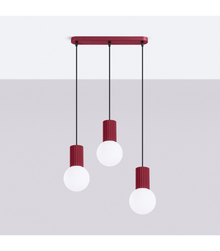 Halo Bar Pendant Ceiling Light Burgundy 3x G9-3