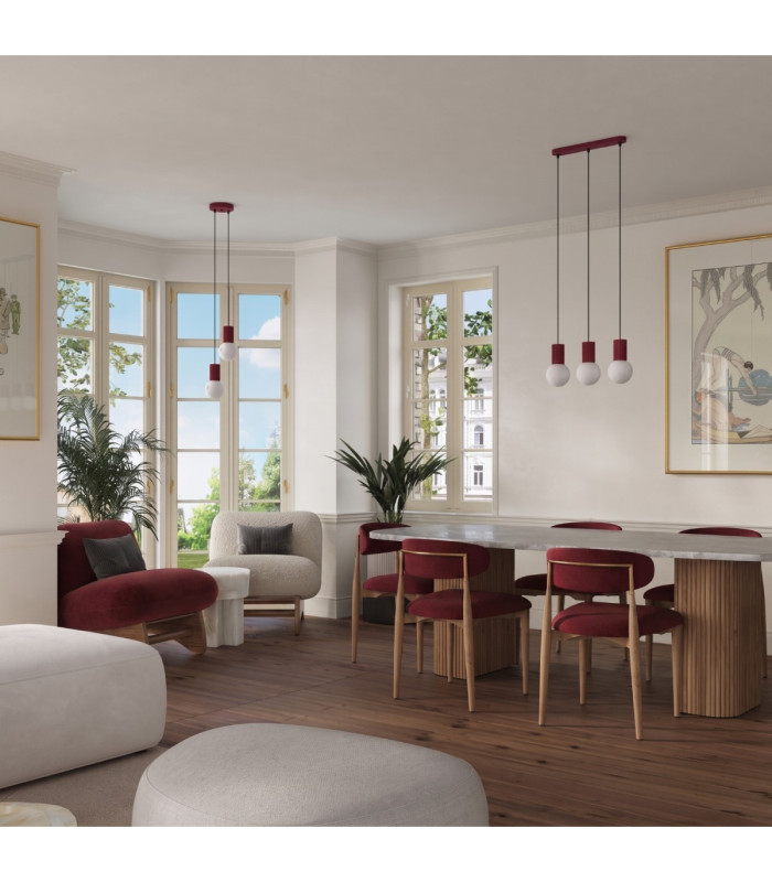 Halo Bar Pendant Ceiling Light Burgundy 3x G9-13