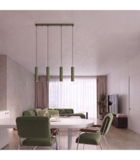 Karbon Hanging Bar Pendant Ceiling Light Olive Green 4x GU10-2