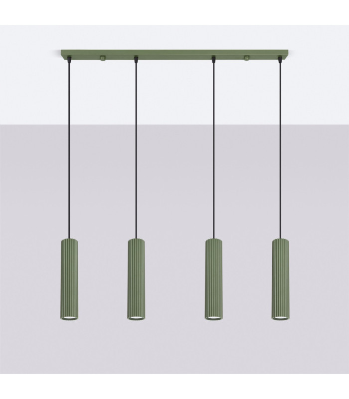 Karbon Hanging Bar Pendant Ceiling Light Olive Green 4x GU10-3